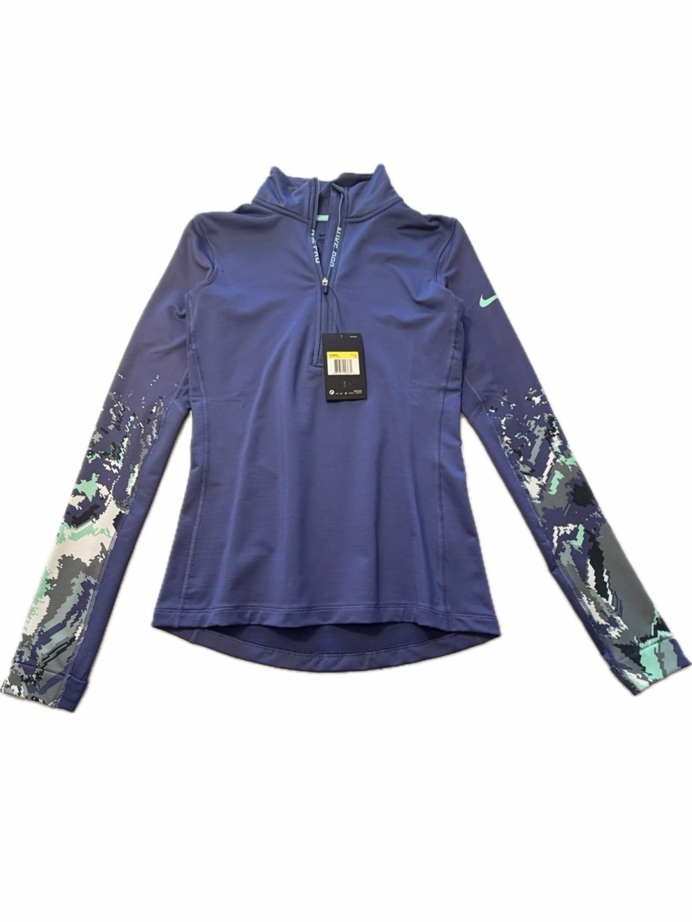 Nike Purple Half-Zip Long Sleeve Athletic Top with Printed Sleeves